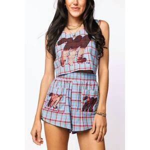 QUEEN OF SPARKLES Plaid Tank Top with Red and Blue Sequins